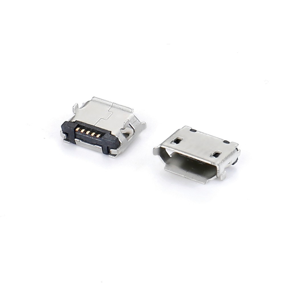 04BO-1803-0  Micro USB 5SMTB 90-degree plug-in board with two feet 6.40 feet high and 0.8 short pins without pads, columns and hems.