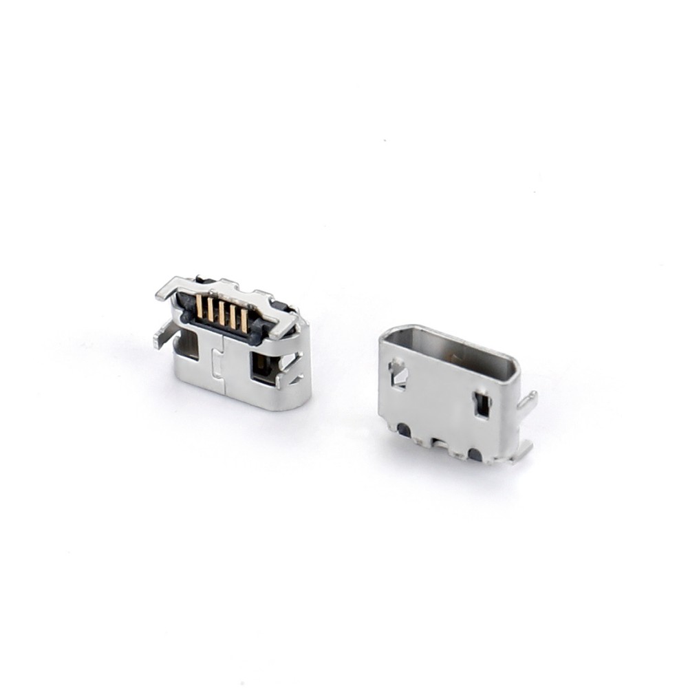 04BO-1828-N   Micro USB 5F SMT B型牛角四脚全插7.2-6.6长针有柱无卷边新模