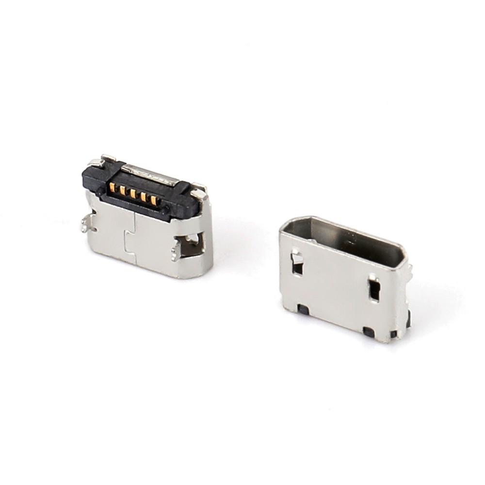 04BO-1841-N    Micro USB 5F SMT B型两脚插板5.65脚高0.8端子加长0.75不带焊盘有柱无卷边