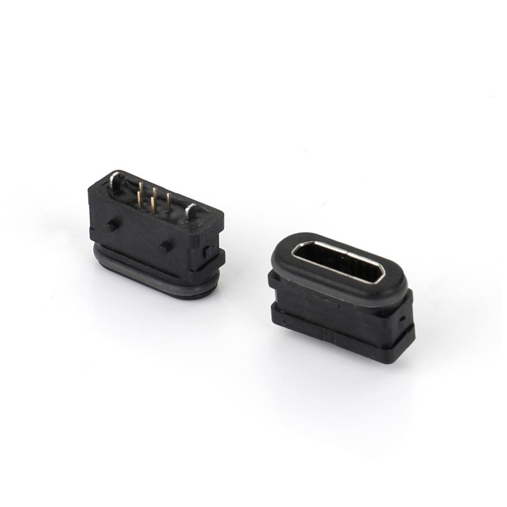 04BS-1611-WP   Micro USB  5F DIP B型 有柱 180度立插 带防水圈 防水IPX8