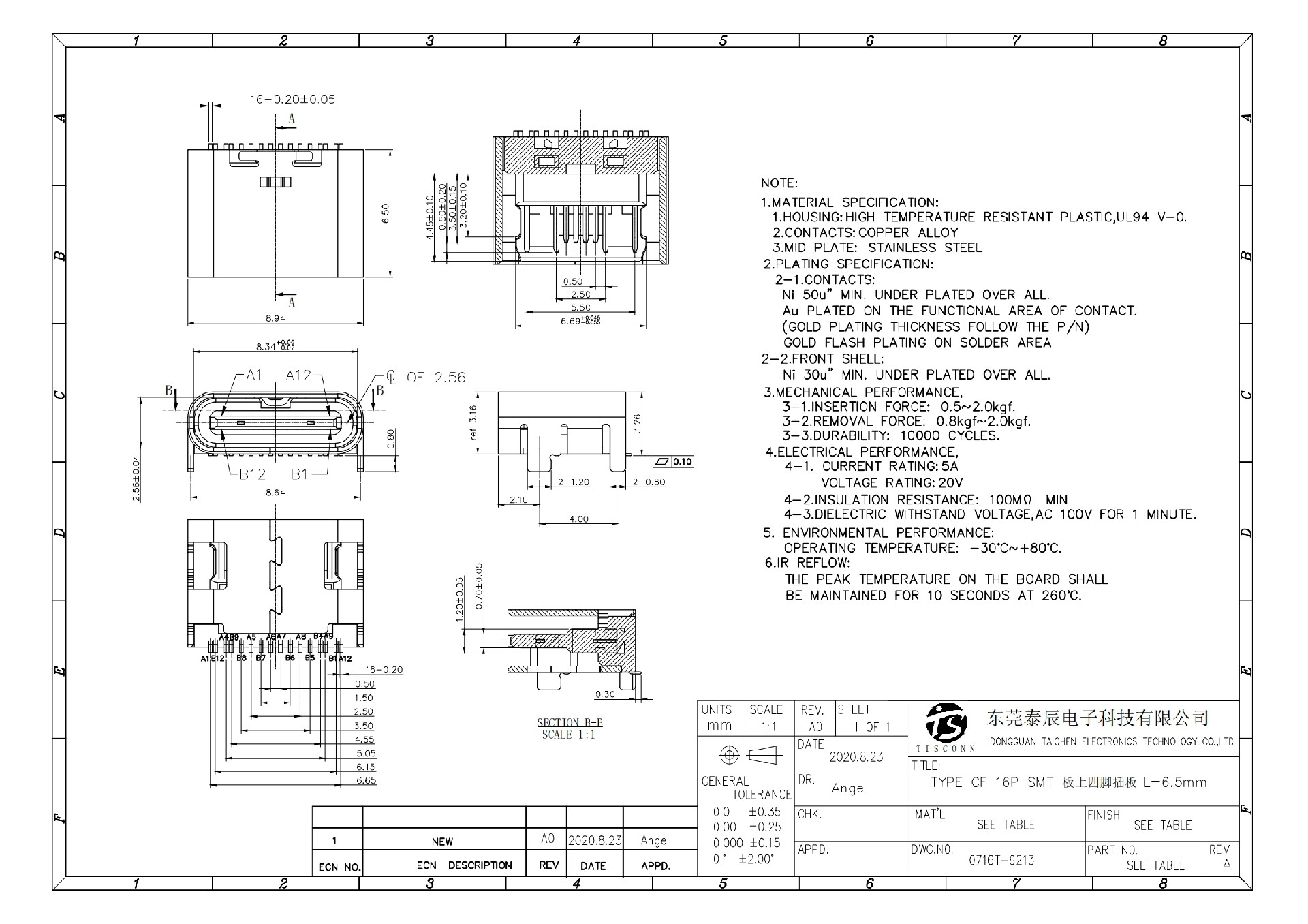 0716T-9213   TYPE CF 16P SMT 板上四脚插板 L=6.5mm_00.jpg