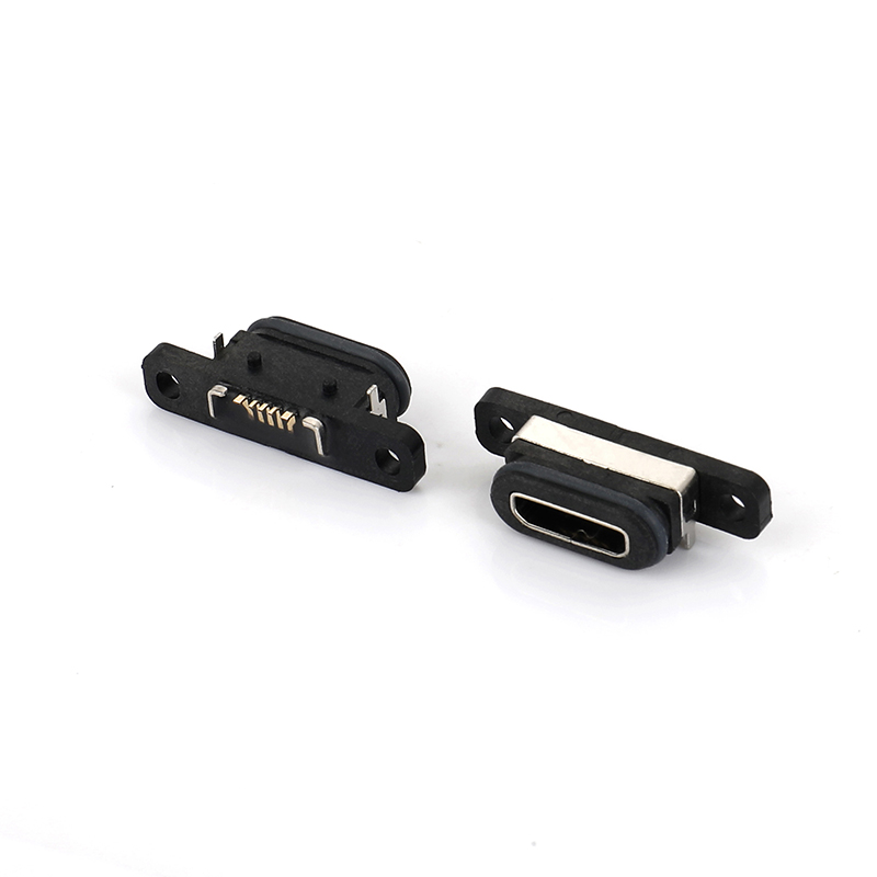 04BA-1601-WPE   Micro USB  5F SMT B-type on the board, front inserted and back attached with ears, column with waterproof ring, waterproof IPX8