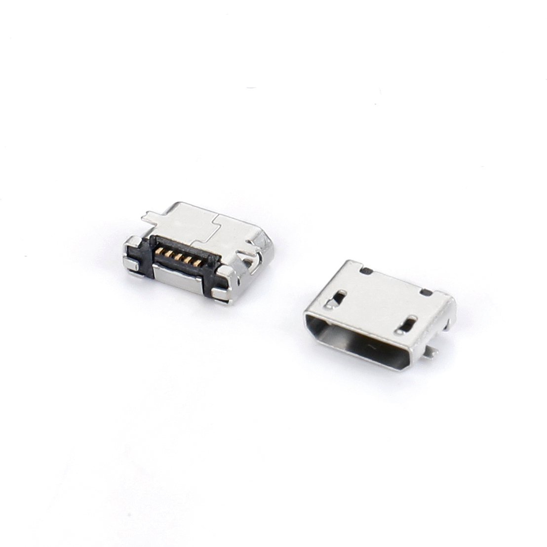 04BT-8136-N Micro USB 5F SMT B type two feet are all attached with short pins and pads with columns without crimping.